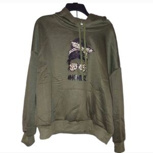 BRAND New women's #momlife green hooded sweatshirt sz xl
